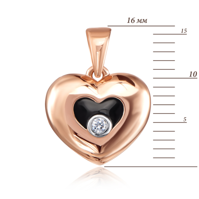 Золотая подвеска «Сердце» с фианитом и эмалью. Артикул 31700/01/1/1058