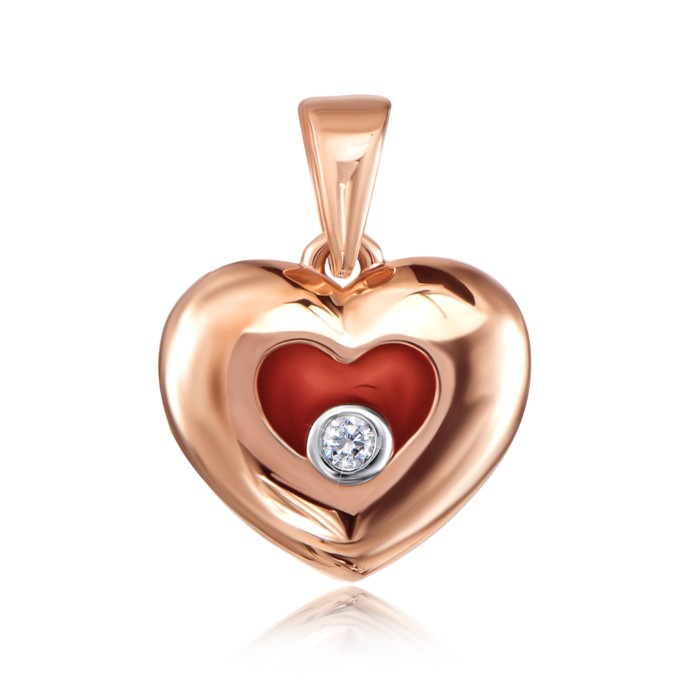 Золота підвіска «Серце» з фіанітом і емаллю. Артикул 31700/01/1/1191