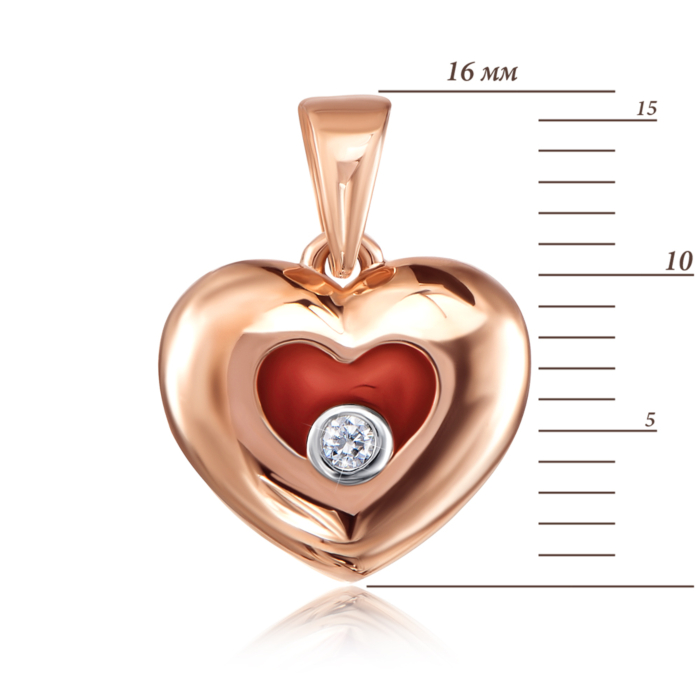 Золота підвіска «Серце» з фіанітом і емаллю. Артикул 31700/01/1/1191