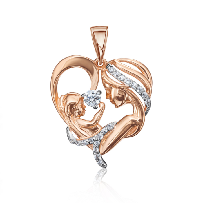 Золота підвіска «Мама і дитина» з фіанітами. Артикул 31739/01/1/76