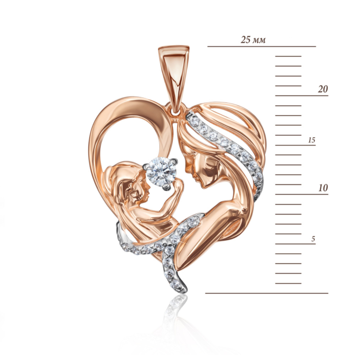 Золота підвіска «Мама і дитина» з фіанітами. Артикул 31739/01/1/76
