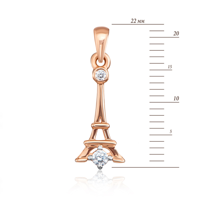 Золота підвіска «Ейфелева вежа» з фіанітами. Артикул 31747/01/1/293
