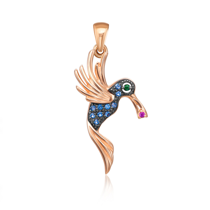Золота підвіска «Колібрі» з фіанітами. Артикул 31774/01/1/1282