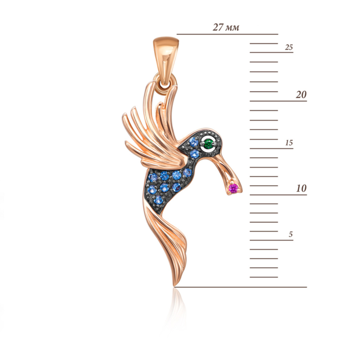 Золота підвіска «Колібрі» з фіанітами. Артикул 31774/01/1/1282