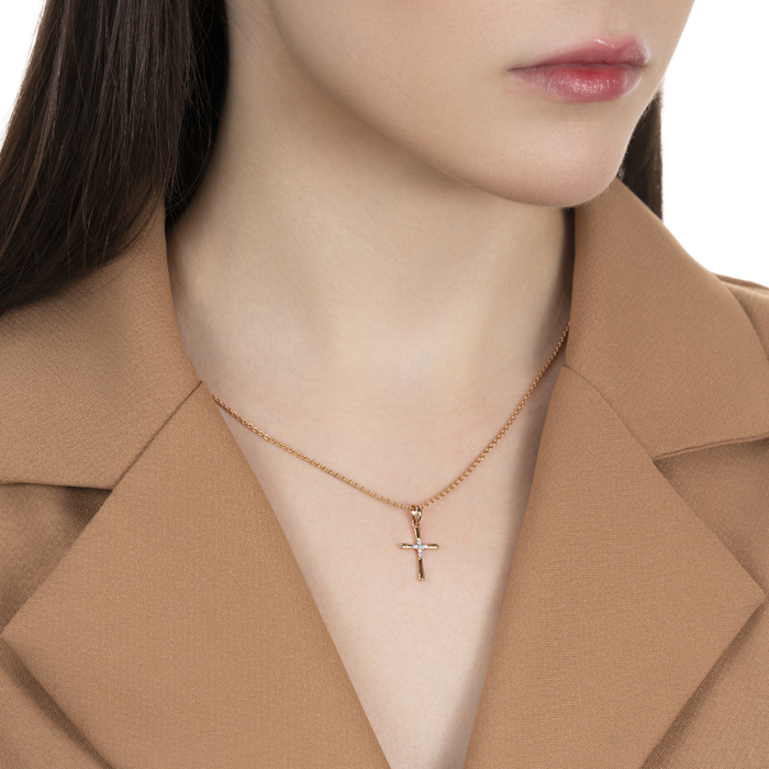 Декоративний хрестик з червоного золота з фіанітами 32419/01/1/1