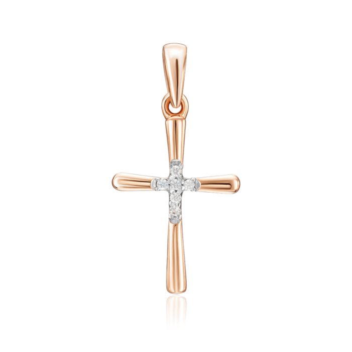 Декоративний хрестик з червоного золота з фіанітами 32419/01/1/1