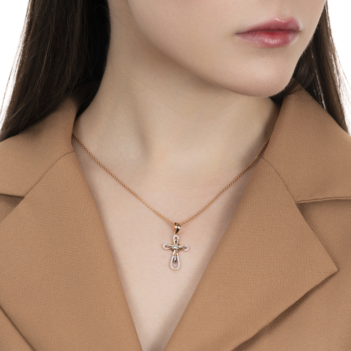 Золотий хрестик з фіанітами. Артикул 32695/01/1/47