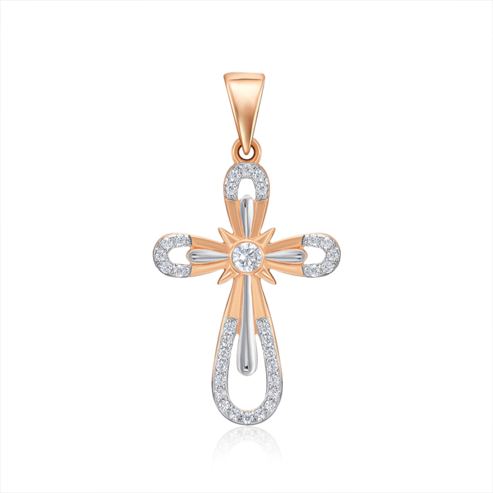 Золотий хрестик з фіанітами. Артикул 32695/01/1/47