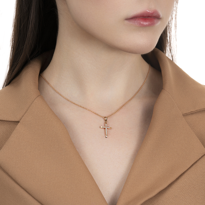 Декоративний хрестик з червоного золота з фіанітами 32698/01/0/3