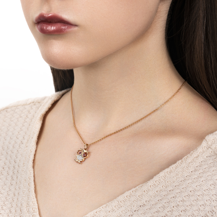 Золота підвіска з фіанітами Сова 32700/01/1/21102