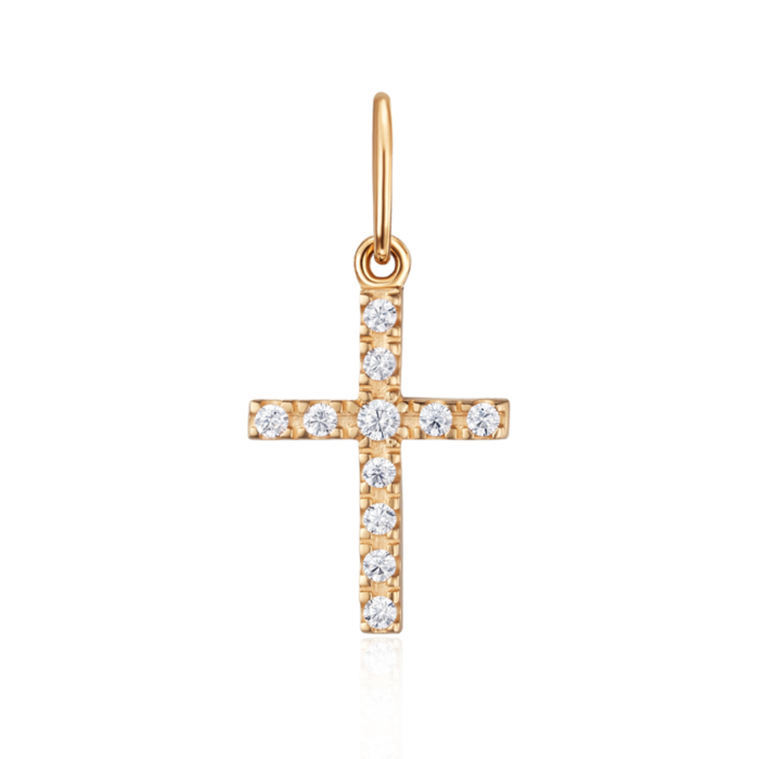 Хрестик з червоного золота з фіанітами 3271/01/0/44