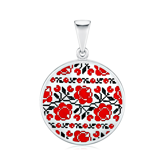 Серебряная подвеска с красной и черной эмалью 35050/12/1/355