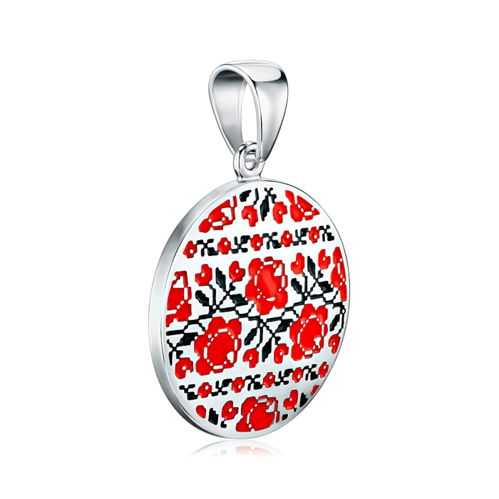 Серебряная подвеска с красной и черной эмалью 35050/12/1/355