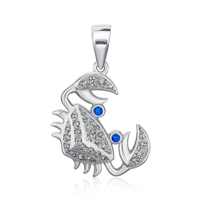 Срібна підвіска Краб з білими та синіми фіанітами 35092/12/1/974