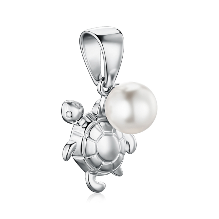 Срібна підвіска Черепашка зі штучною перлиною 35103/12/1/21384
