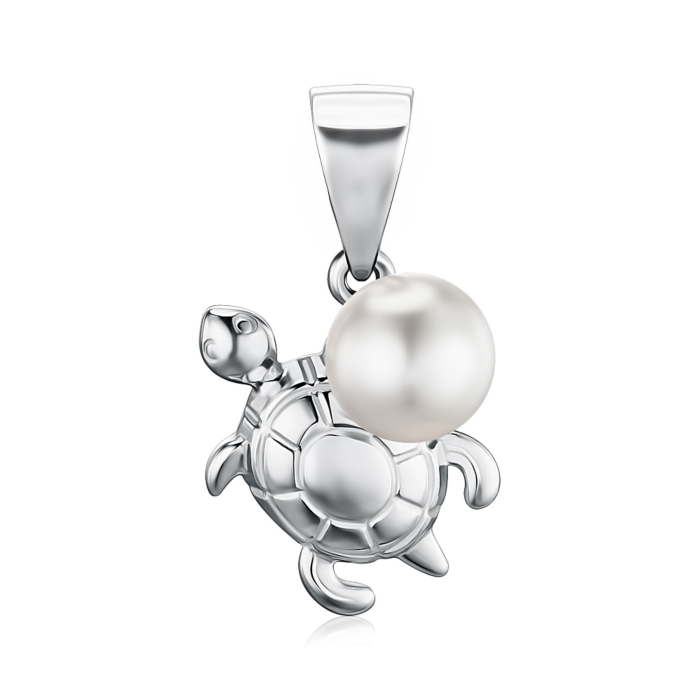 Срібна підвіска Черепашка зі штучною перлиною 35103/12/1/21384