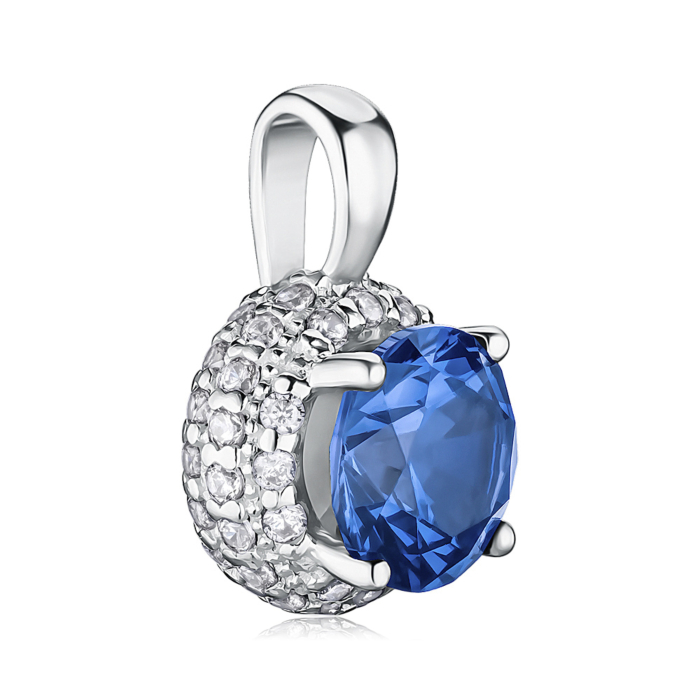 Срібна підвіска з сапфіром та фіанітами. Артикул 35106/12/1/1530