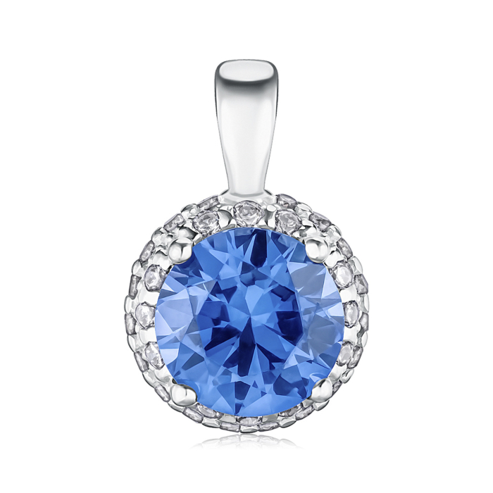 Срібна підвіска з сапфіром та фіанітами. Артикул 35106/12/1/1530
