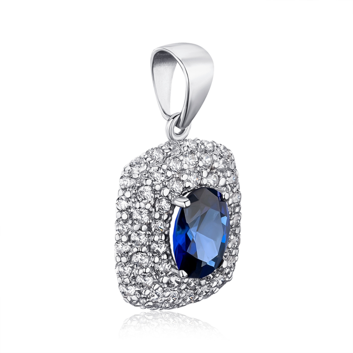 Серебряная подвеска с сапфиром и фианитами 35108/12/1/1531