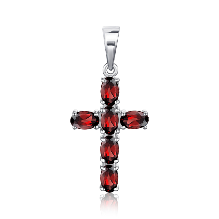 Срібний хрестик з гранатом. Артикул 35119/12/1/5900