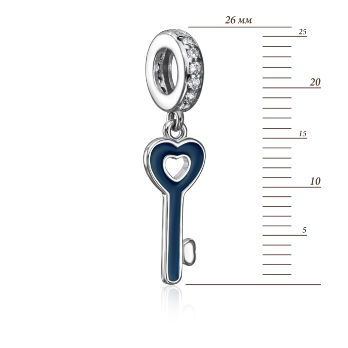 Срібна намистина шарм «Ключик» з емаллю і фіанітами. Артикул 35161/12/1/1589