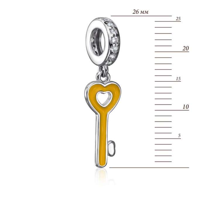 Срібна намистина шарм «Ключик» з емаллю і фіанітами. Артикул 35161/12/1/1691