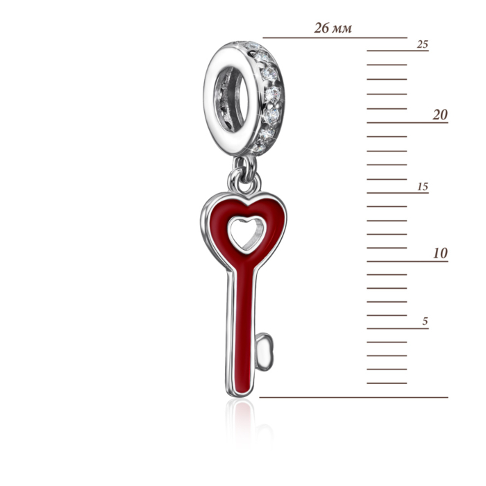 Срібна намистина шарм «Ключик» з емаллю і фіанітами. Артикул 35161/12/1/367