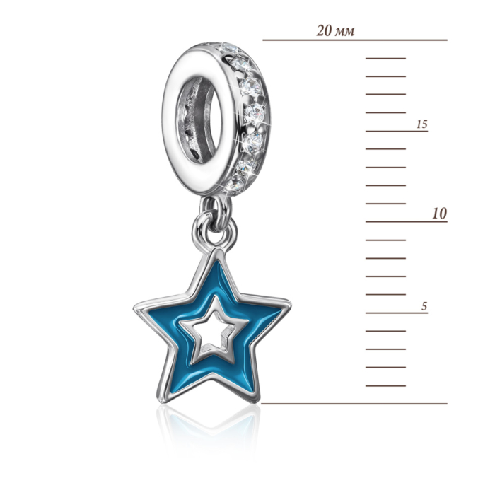 Срібна намистина шарм «Зірка» з емаллю і фіанітами. Артикул 35163/12/1/1692