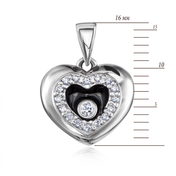 Срібна підвіска «Серце» з фіанітами і емаллю. Артикул 35174/12/1/1059