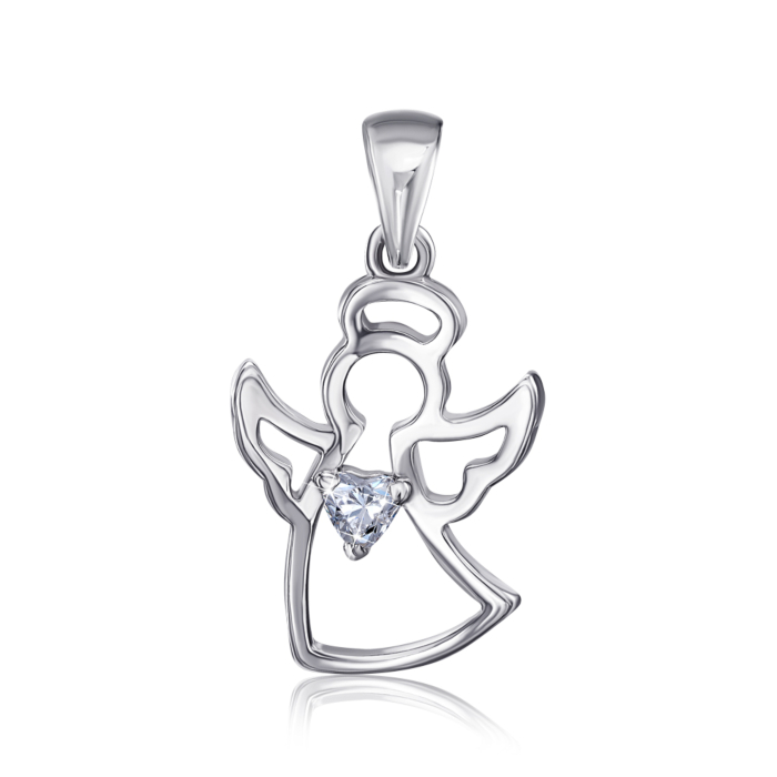 Срібна підвіска «Ангел» з фіанітом S. Артикул 35185/12/1/1825