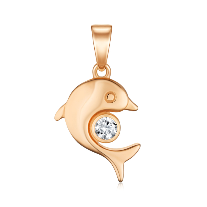 Срібна позолочена підвіска Дельфін з фіанітом 35552-Пз/17/0/28