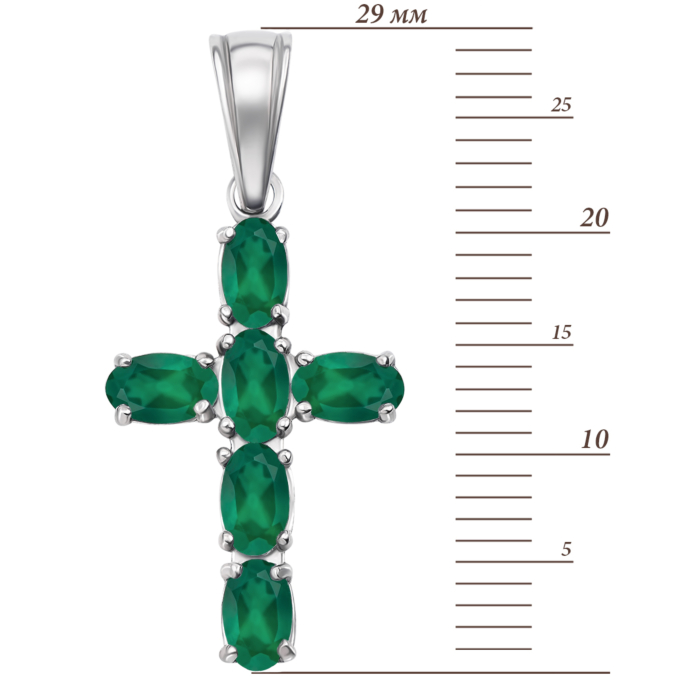 Срібний хрестик з зеленим агатом. Артикул 3574р