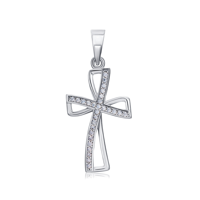 Срібний хрестик з фіанітами. Артикул 35804/12/1/1