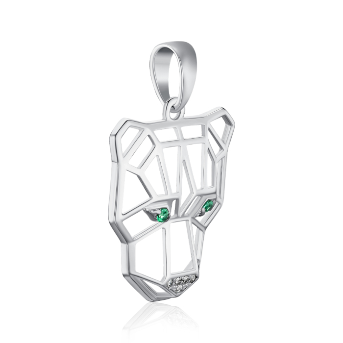 Срібна підвіска з зеленими та білими фіанітами 35825/12/1/4044
