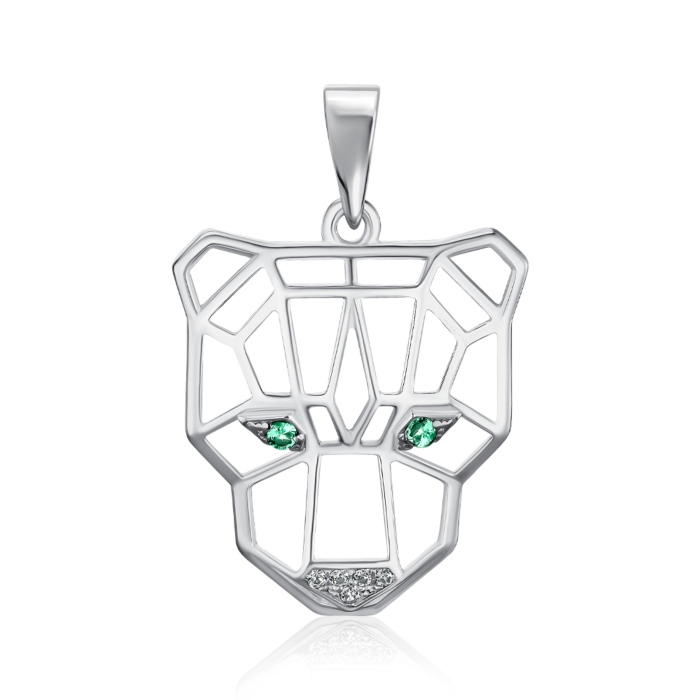 Срібна підвіска з зеленими та білими фіанітами 35825/12/1/4044