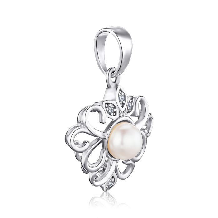 Срібна підвіска з перлиною та фіанітами. Артикул 35833/12/1/2798
