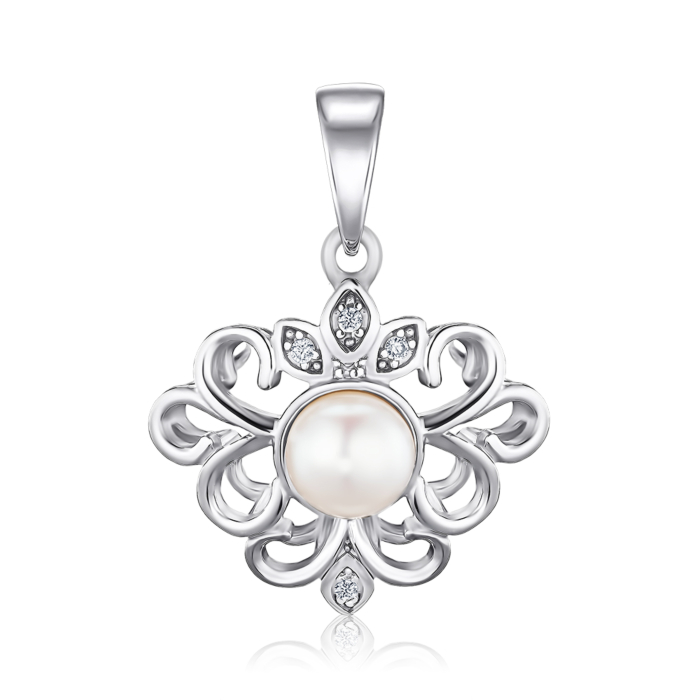 Срібна підвіска з перлиною та фіанітами. Артикул 35833/12/1/2798