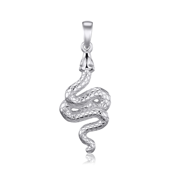 Срібна підвіска Змія з зеленими фіанітами 35929/12/1/10