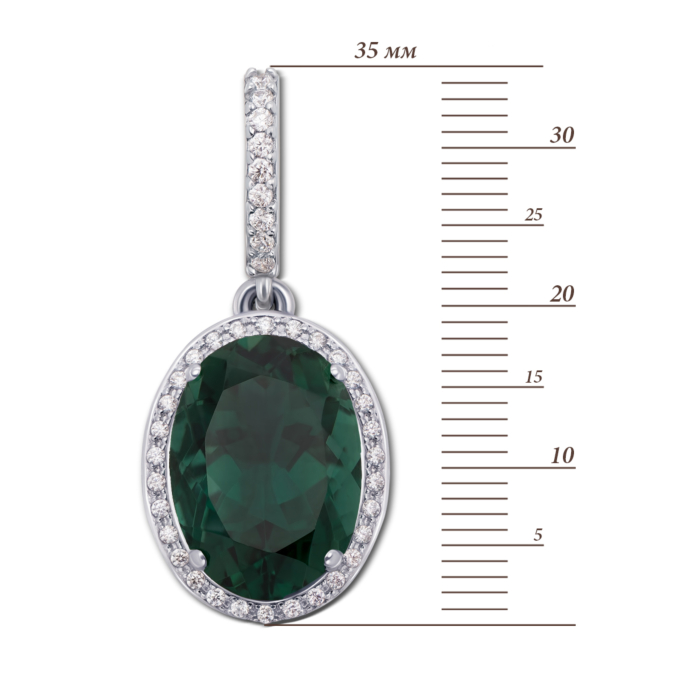 Серебряная подвеска с зеленым кварцем и фианитами. Артикул 3681р