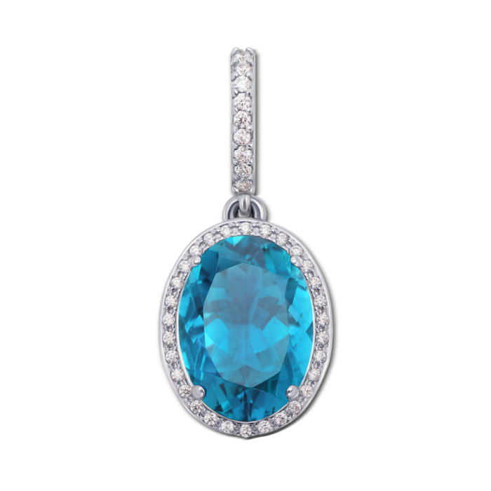 Срібна підвіска з блакитним кварцом і фіанітами. Артикул 3681р
