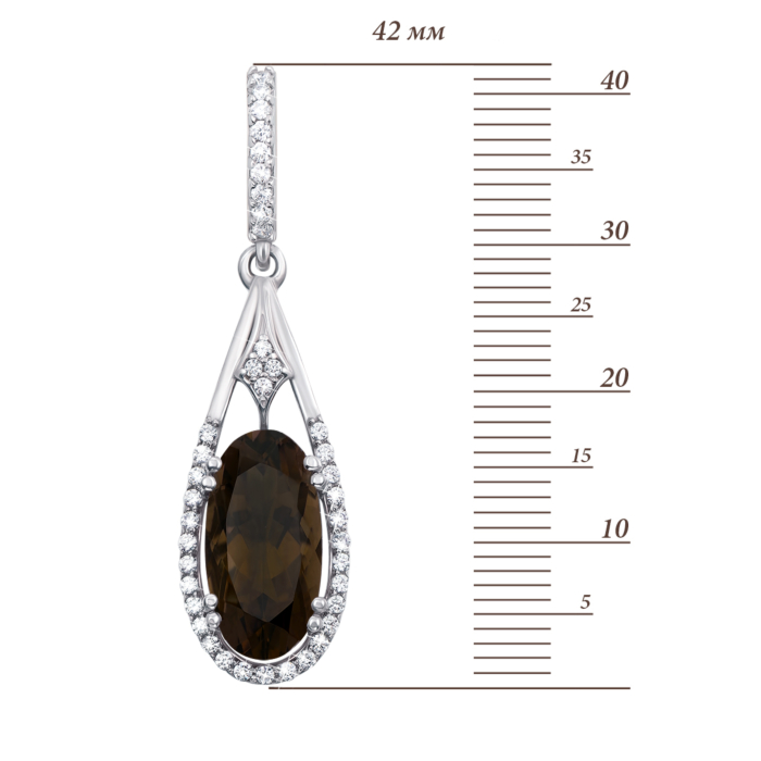 Срібна підвіска з димчастим кварцом і фіанітами. Артикул 3682р