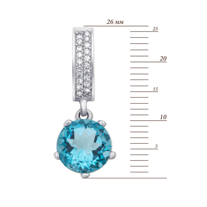 Срібна підвіска з блакитним кварцом і фіанітами. Артикул 3703р