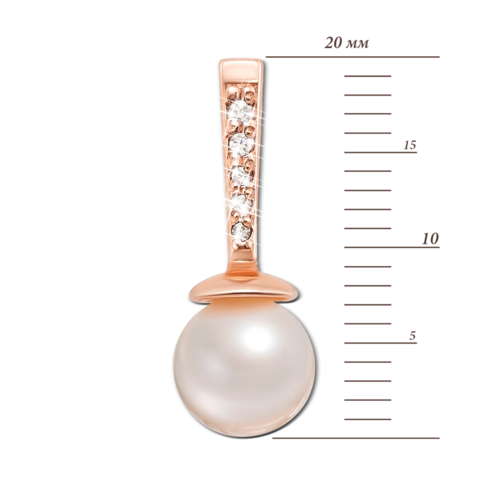 Золота підвіска з перлиною і фіанітами. Артикул 3707