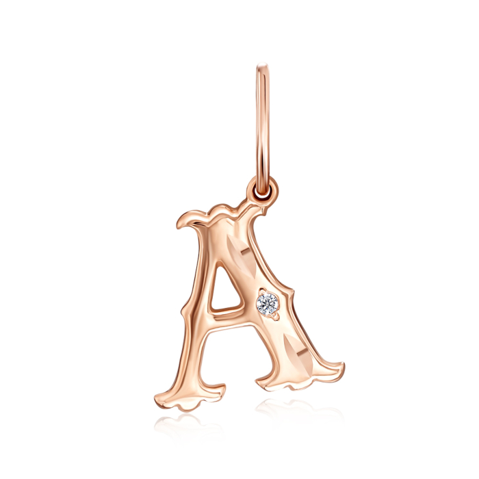 Золота підвіска "Літера А" з фіанітом. Артикул 3725/а