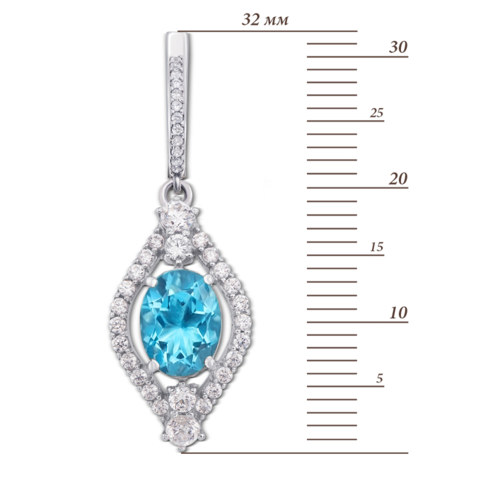 Срібна підвіска з блакитним кварцом і фіанітами. Артикул 3734р