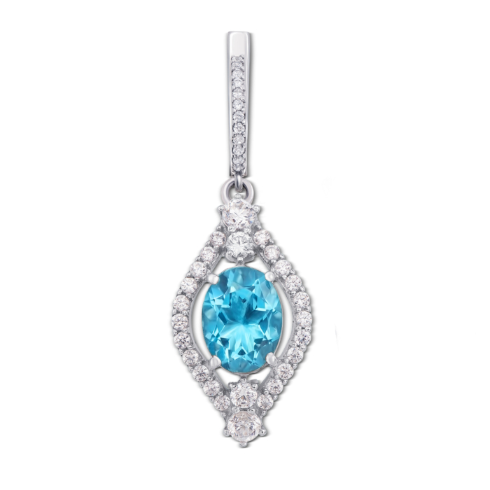 Срібна підвіска з блакитним кварцом і фіанітами. Артикул 3734р