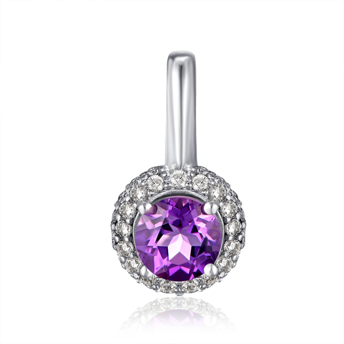 Срібна підвіска з аметистом та фіанітами. Артикул 3739р-AMT