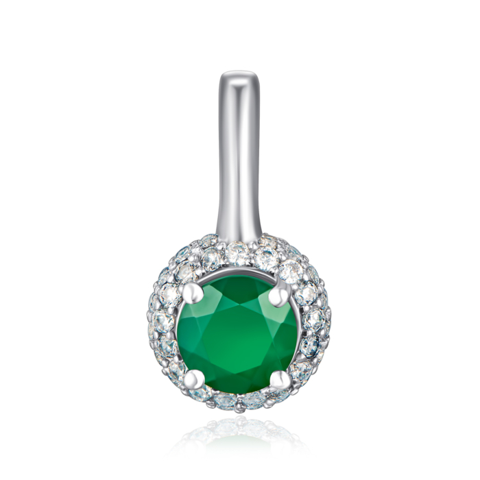 Срібна підвіска з агатом і фіанітами. Артикул 3739р-GAG