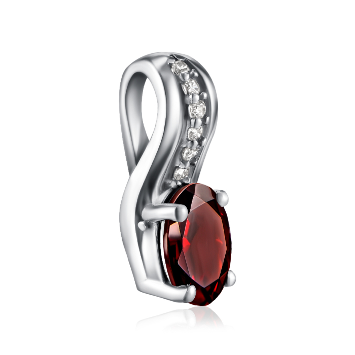 Срібна підвіска з гранатом та фіанітами. Артикул 3824р-GAR