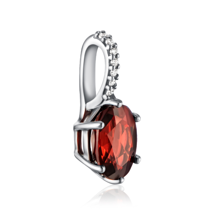 Срібна підвіска з гранатом та фіанітами. Артикул 3839р-GAR